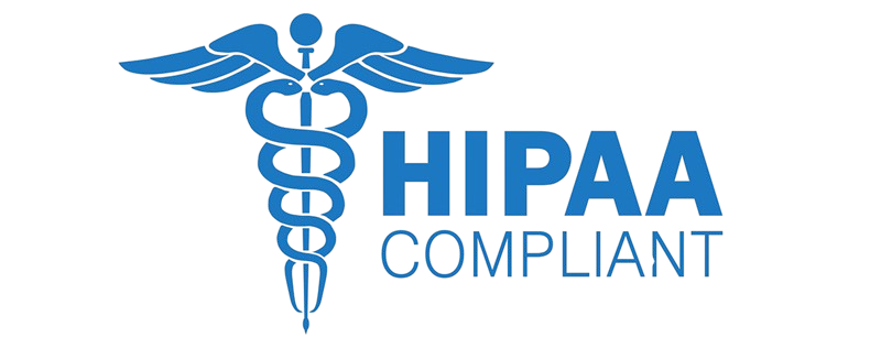 Trust and compliance badges showing Google Reviews with 5-star rating, HIPAA Compliant,